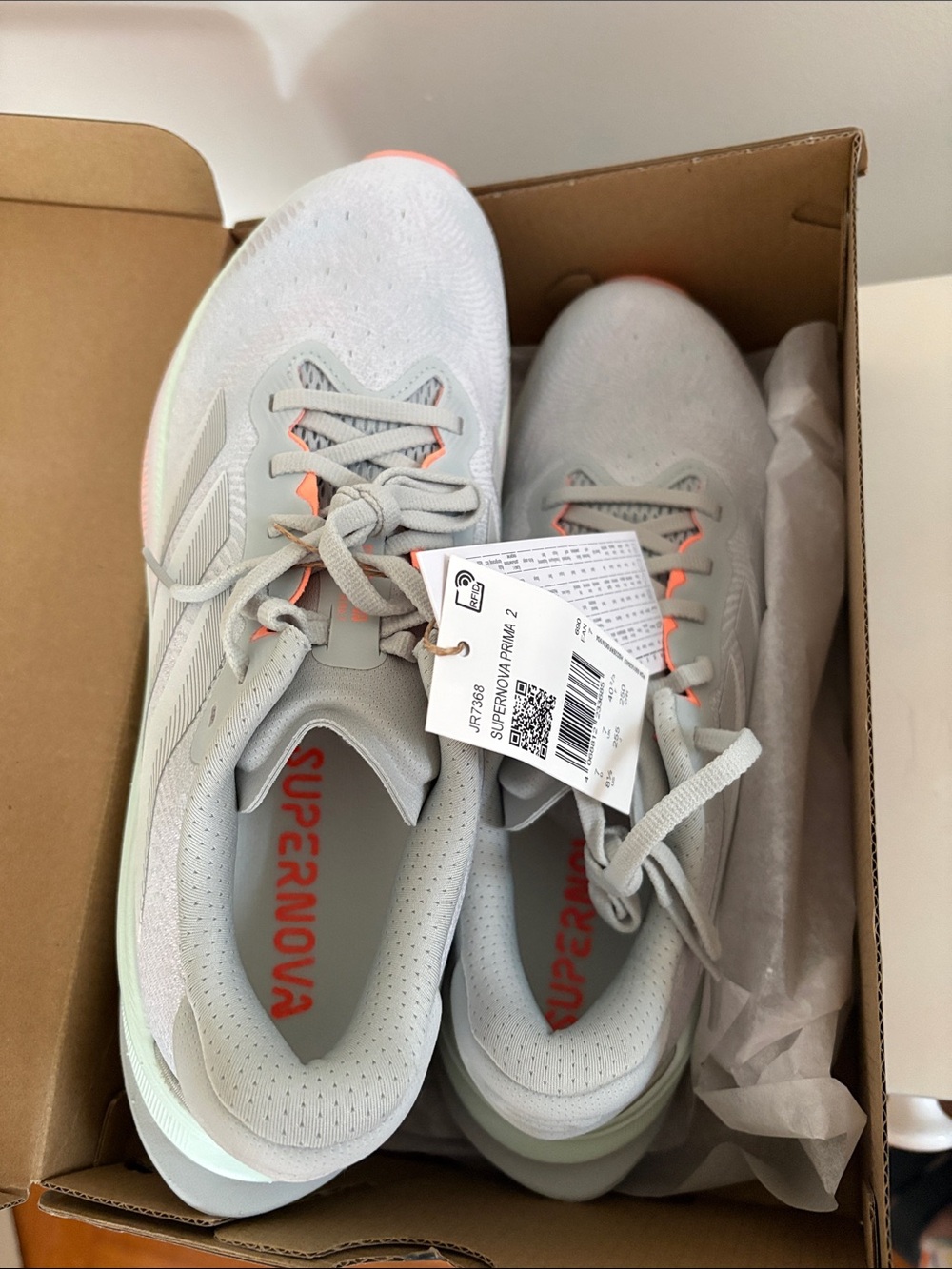 adidas Supernova Running Shoes - Light Gray with Coral Accents
